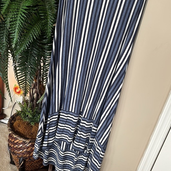 Sunday Anthropologie Blue White Striped High Low Maxi Dress Sleeveless Stretch - Picture 5 of 14